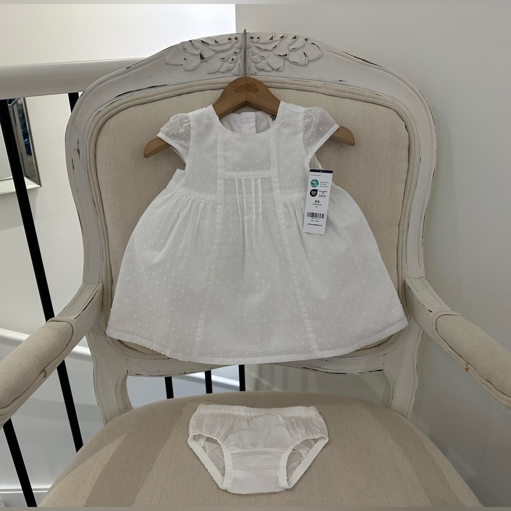 🦢 Baby 6 Mth Oshkosh Swiss Dot Classic Cotton Dress With Matching Panty NWT